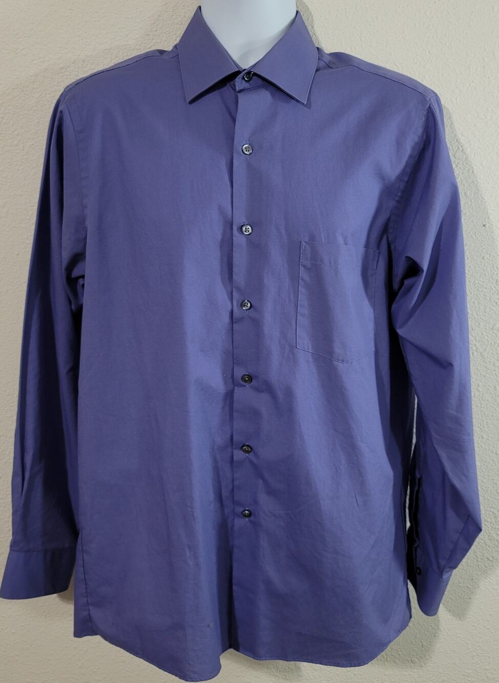 Van Heusen Purple Blue Poplin Regular Fit Men's Dress Shirt 15 1/2 M Long Sleeve